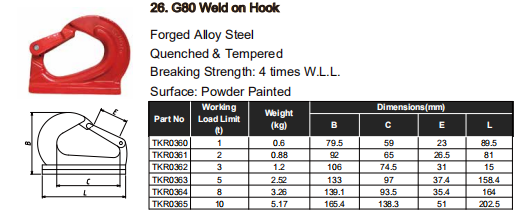 ISO-zertifizierte Rigging-Hardware G80 Weld on Hook